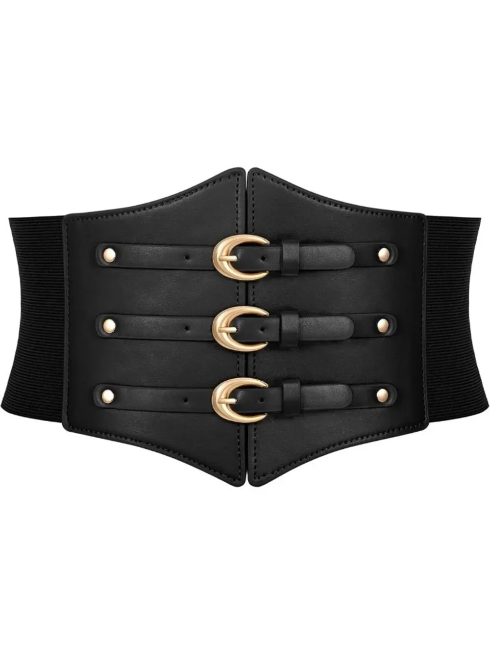 Wide Stretchy Corset Belt with Gold Buckle - Perfect for Daily Wear & Costumes